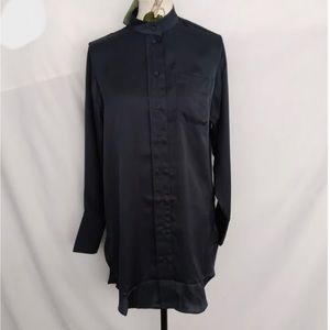 GORGEOUS H & M Mandarin Collar Shirt Dress w/French Cuffs in STEEL BLUE-GRAY